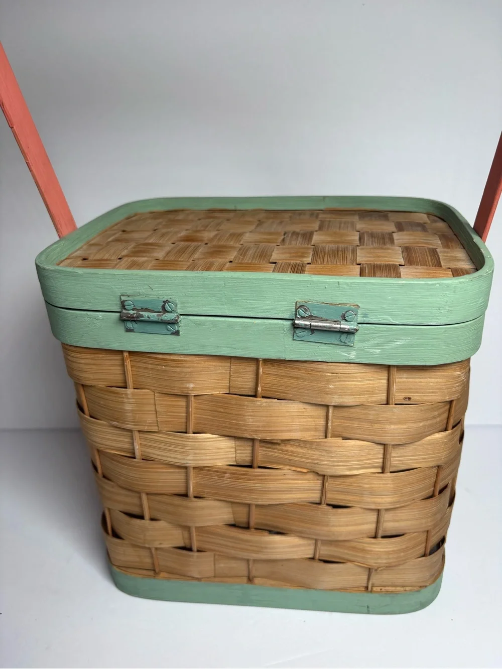 Vintage Pastries Shop Novelty Handmade Wood Woven Basket Purse / Planter Boho
